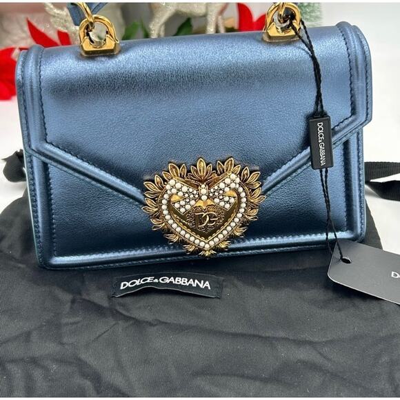 Dolce&Gabbana small devotion, top handle Bag in metallic blue made in Italy - Picture 2 of 12